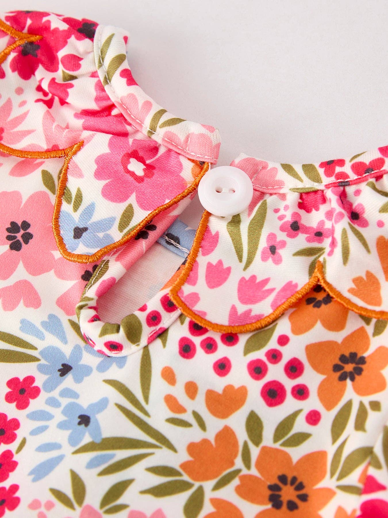 Pumpkin Bow Smocked Embroidered Floral Baby Girl Romper