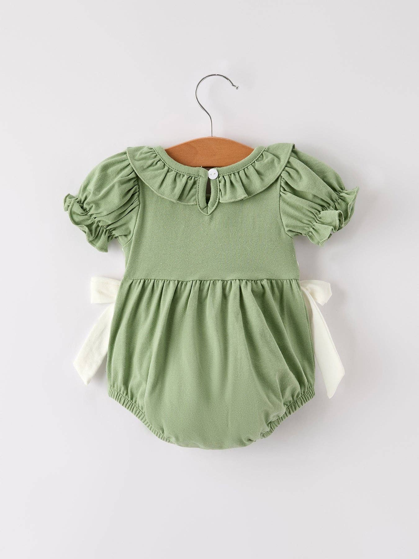 Fall Thanksgiving Smocked Embroidered Green Romper