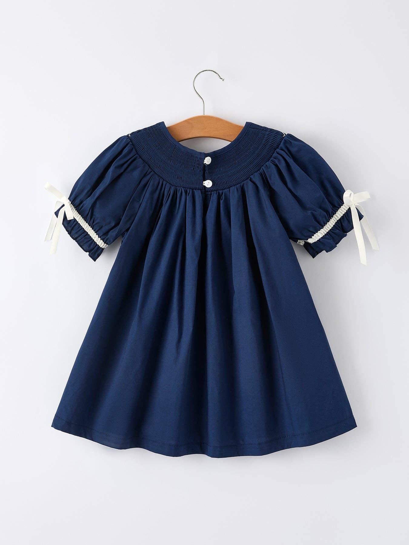 Christmas Navy Blue Nativity Smocked Embroidered Dress
