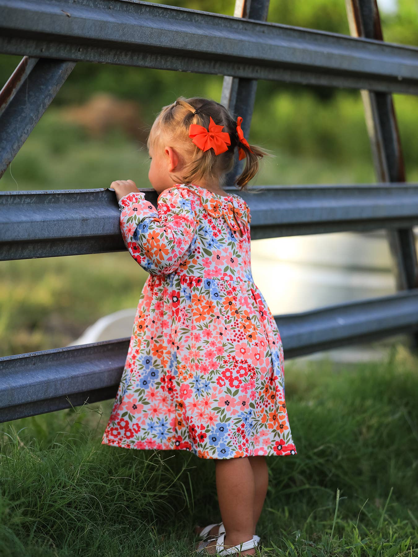 Pumpkin Bow Smocked Embroidered Floral Dress