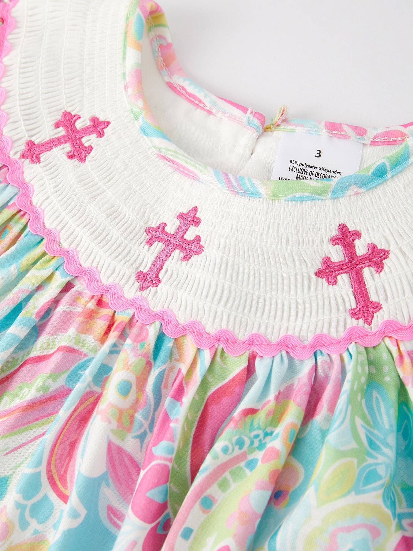 Colorful Cross Smocked Embroidered Dress