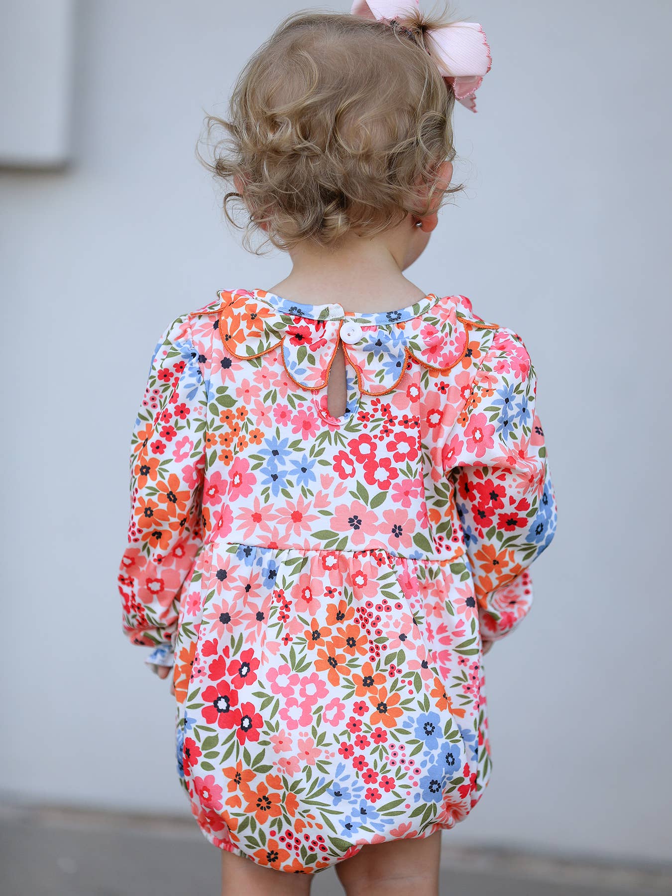 Pumpkin Bow Smocked Embroidered Floral Baby Girl Romper