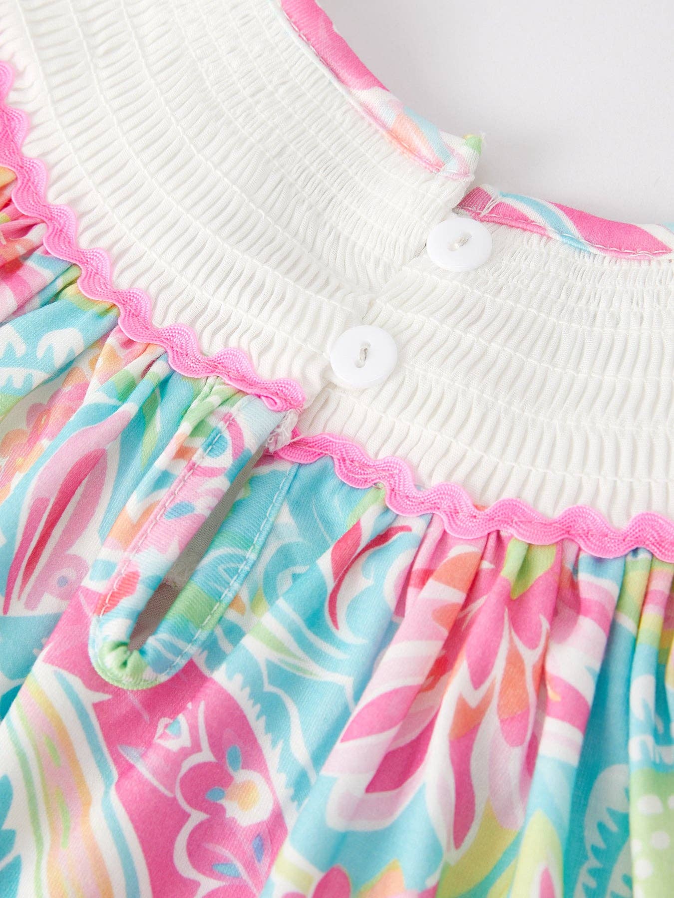 Colorful Cross Smocked Embroidered Dress