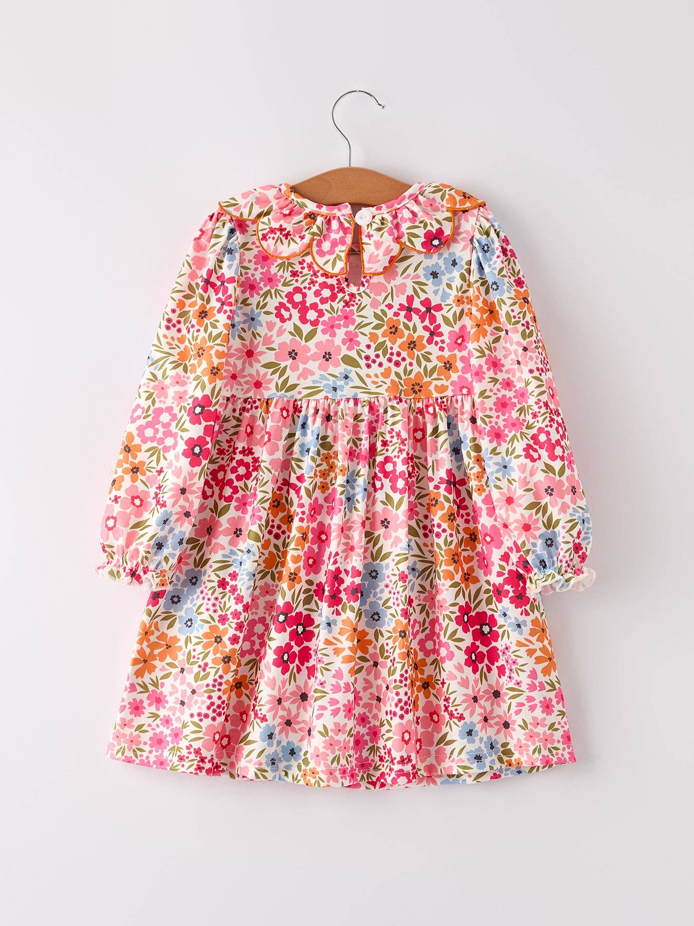 Pumpkin Bow Smocked Embroidered Floral Dress