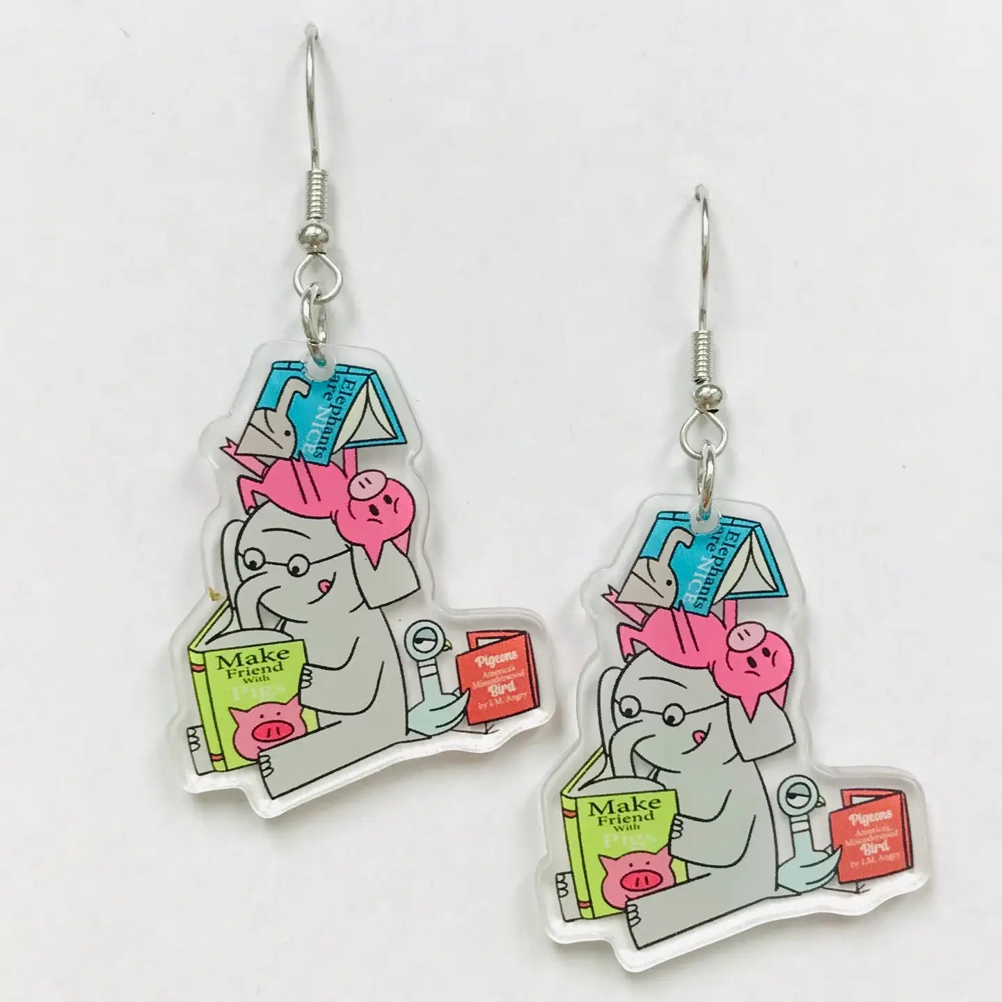 Acrylic Elephant and Friends Reading Books Earrings