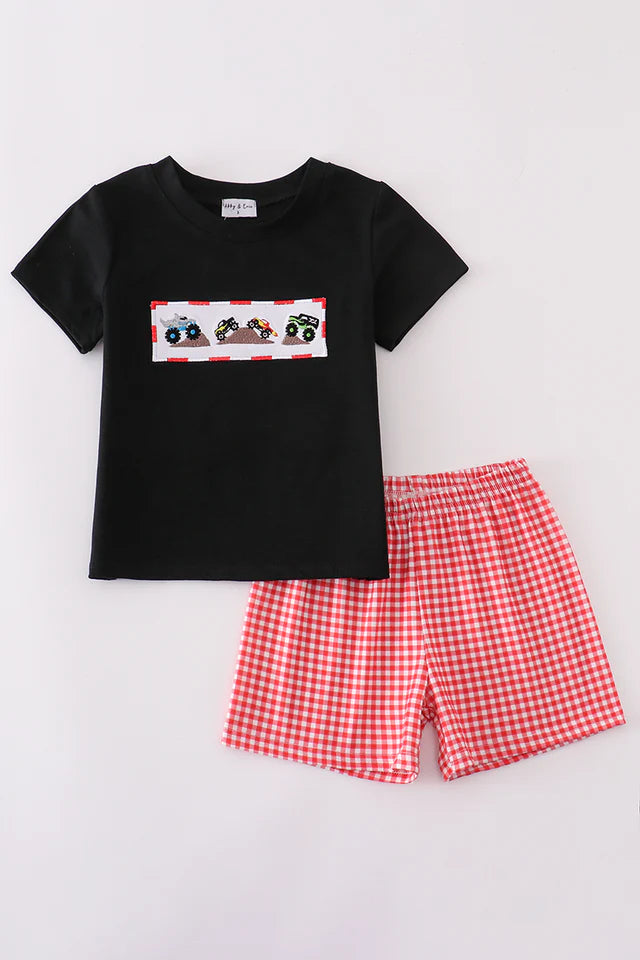 Black Monster Truck Embroidery Shorts Set
