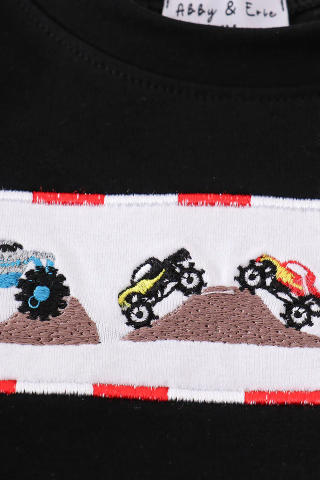 Black Monster Truck Embroidery Shorts Set