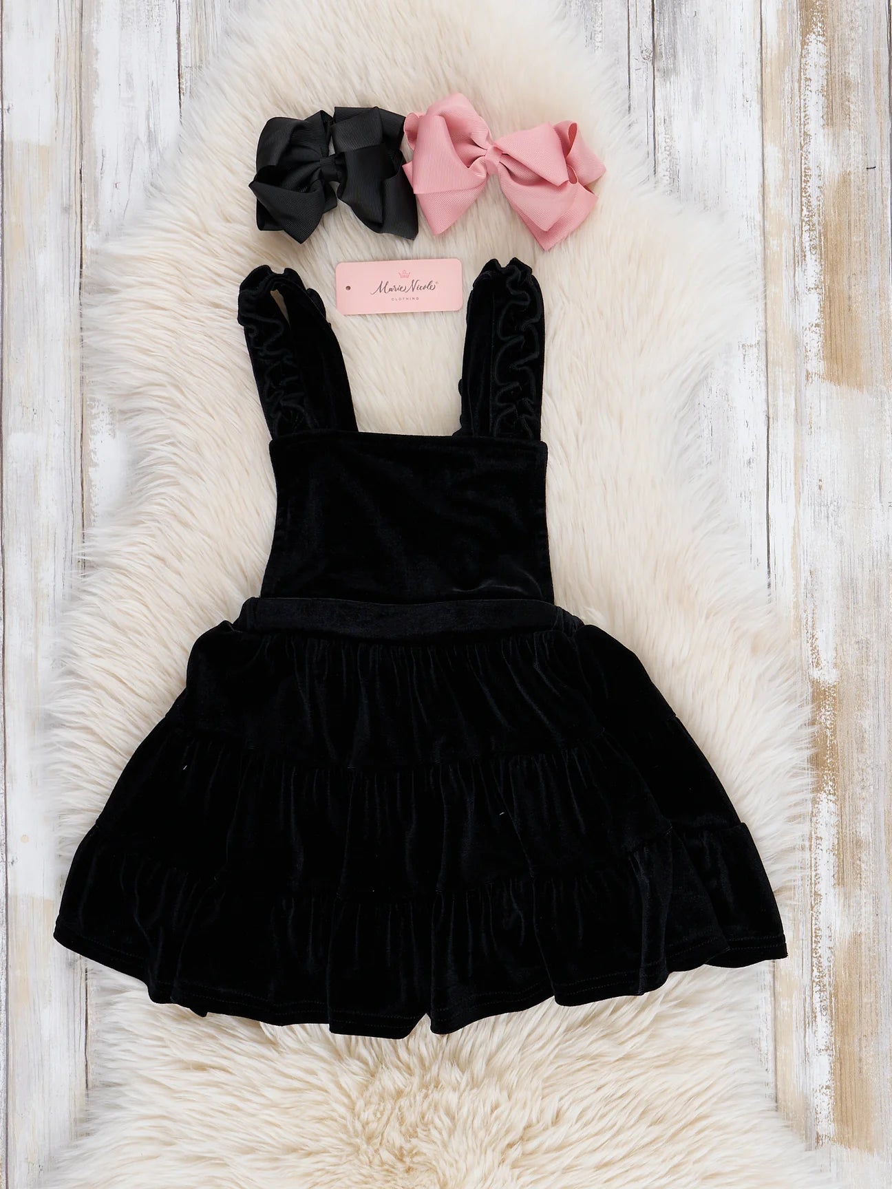 Black Velvet Leopard Ruffle Skirtall Set