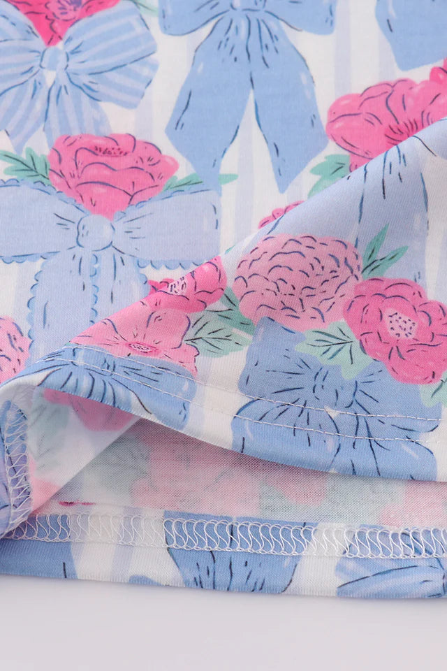 Blue Floral Bow Print Dress