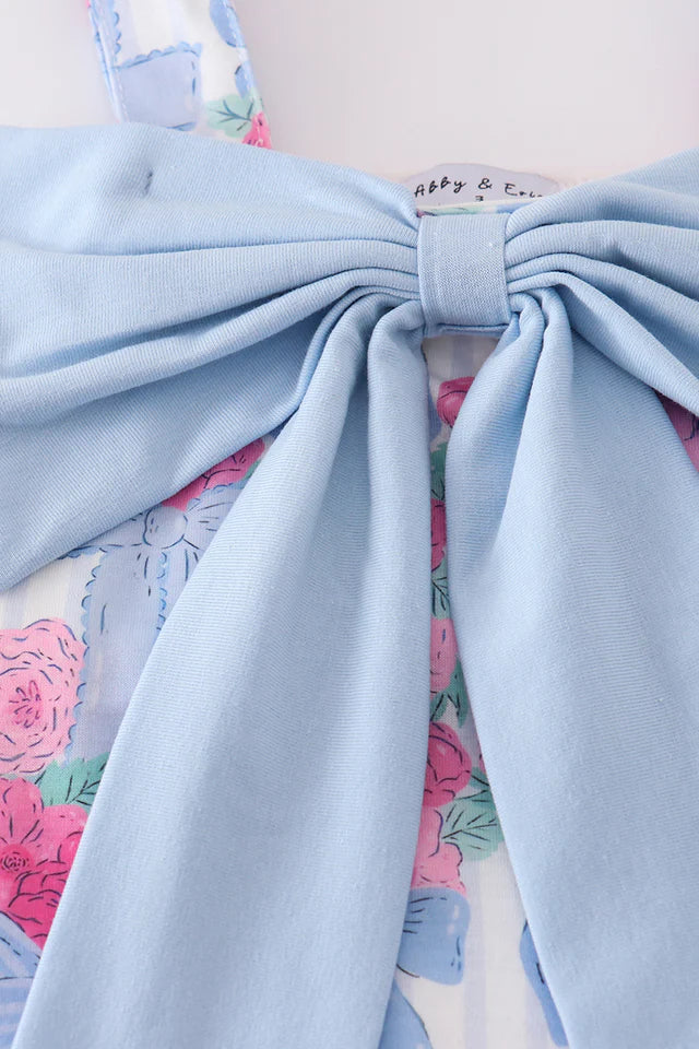 Blue Floral Bow Print Dress