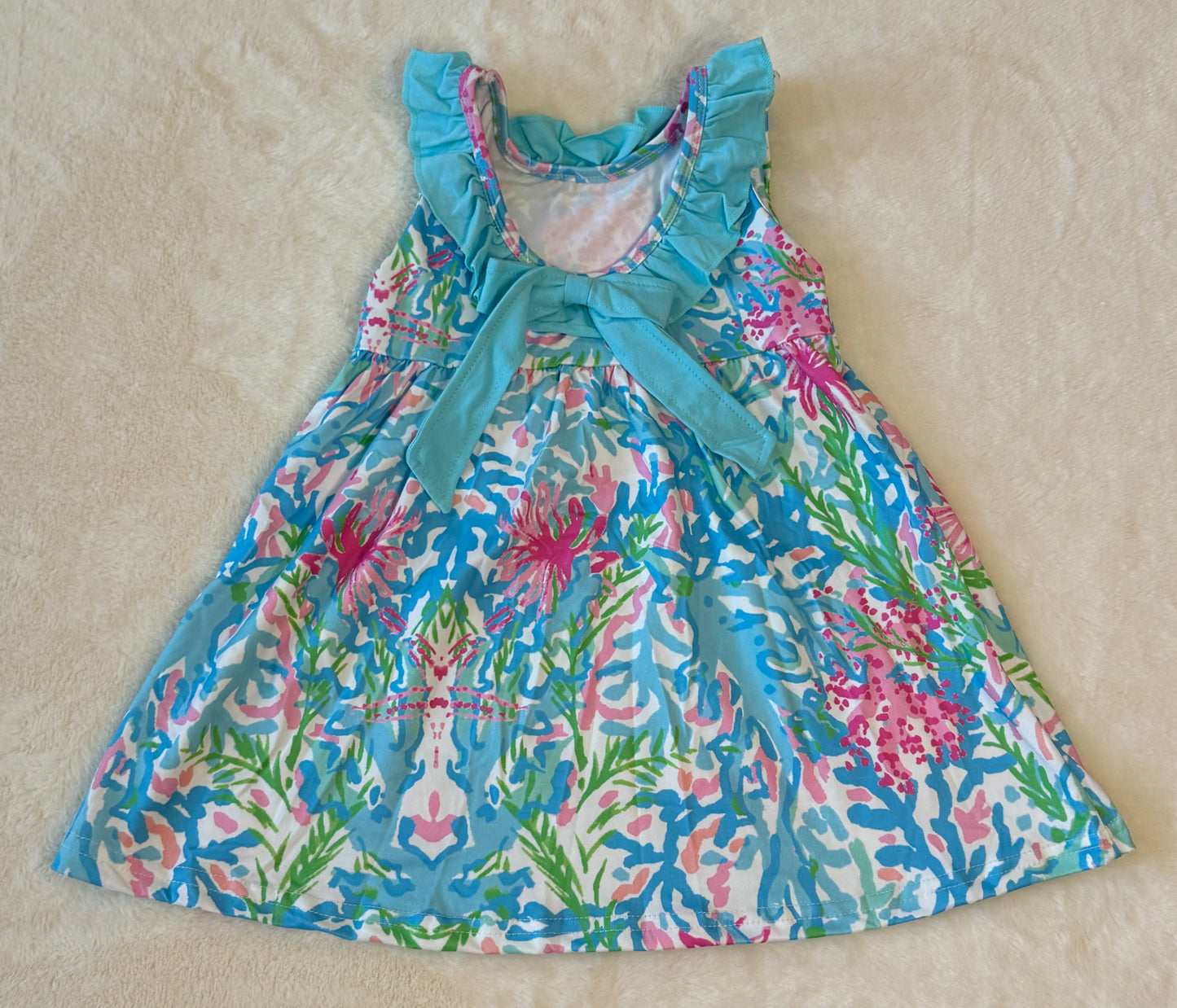 Blue Floral Ruffle Dress