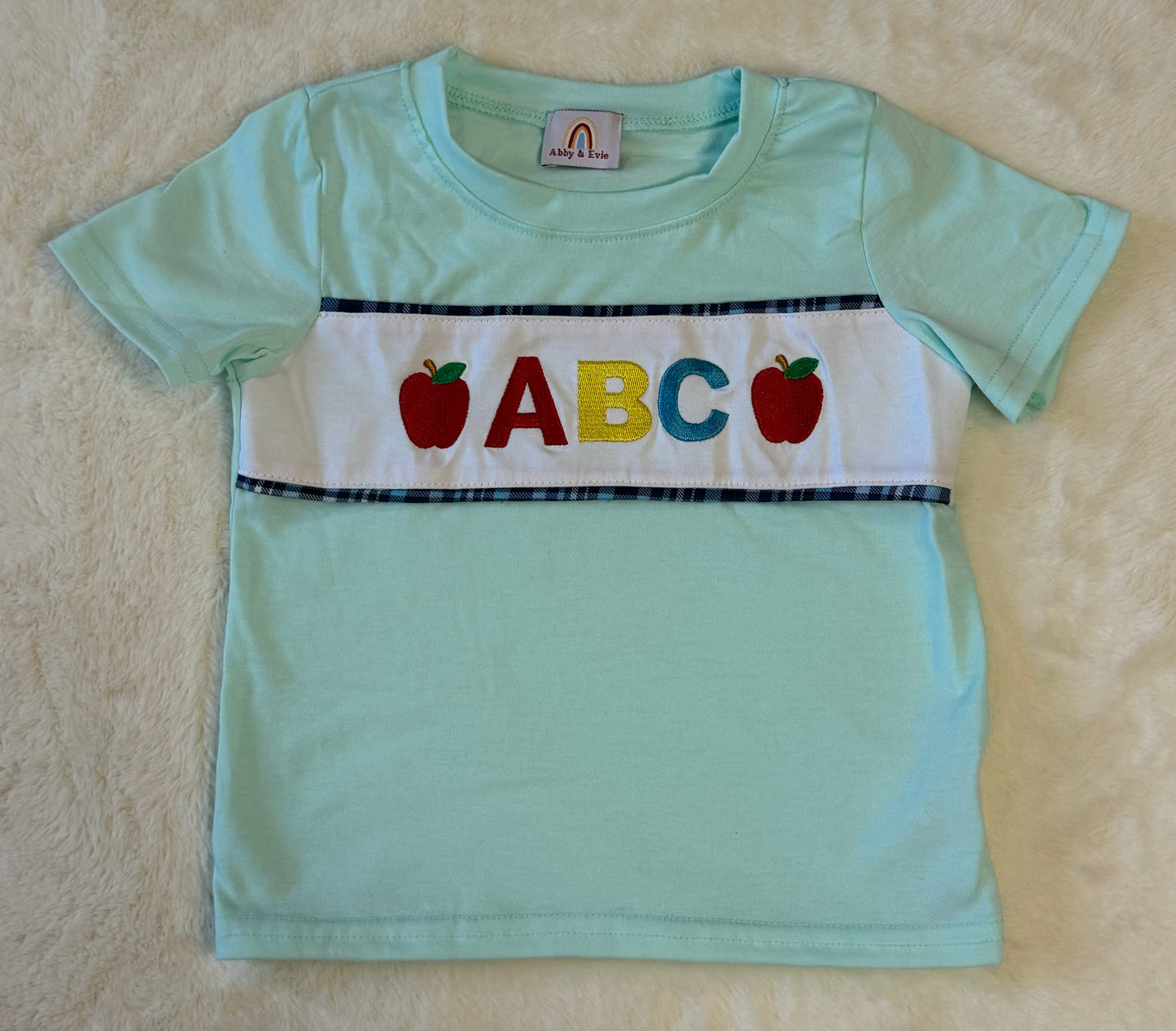 Blue Plaid ABC Embroidery Shorts Set