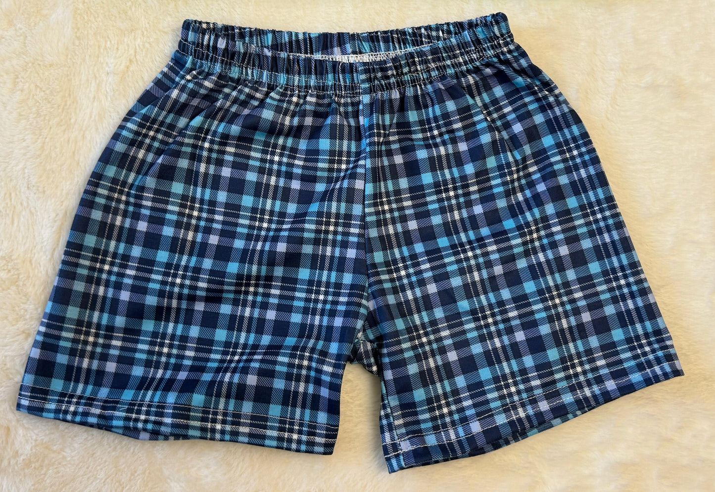 Blue Plaid ABC Embroidery Shorts Set