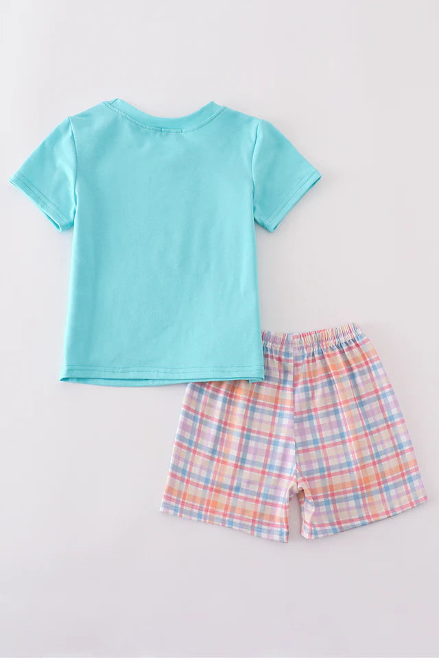 Blue Plaid Fish Embroidery Set