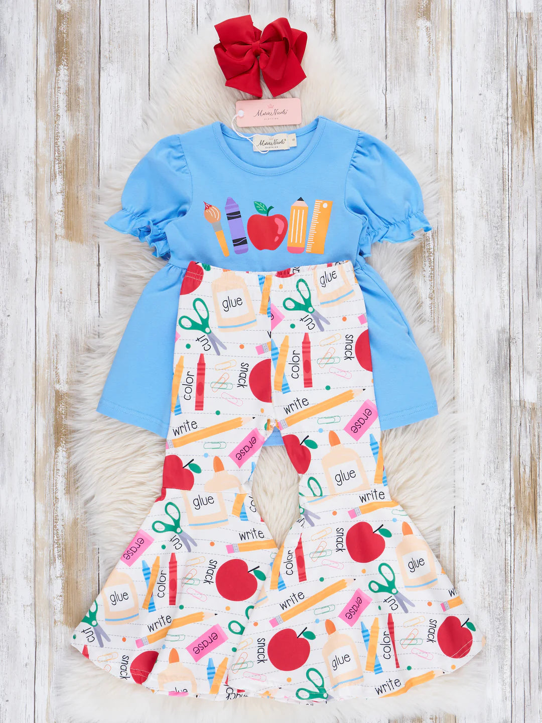 Blue School Supplies Bell Bottom Outfit