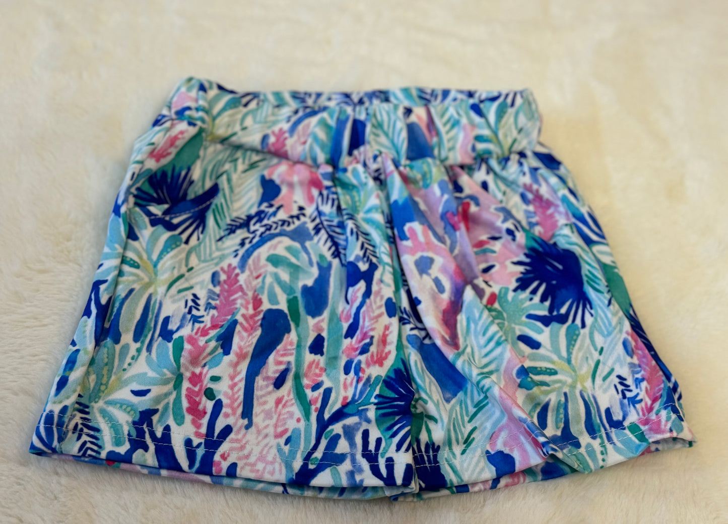 Blue Seagrass Print Shorts Set