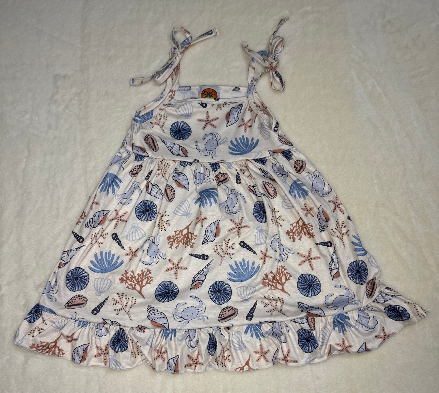 Blue Seashell Print Dress - Girls