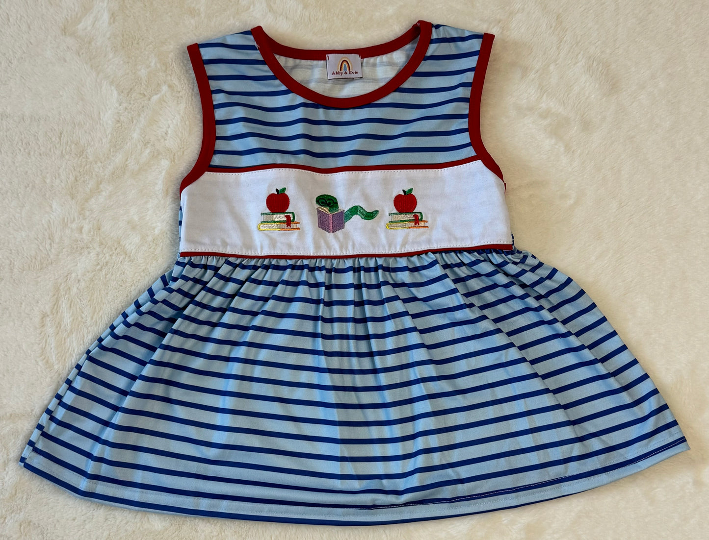 Blue Stripe Back To School Embroidery Girls Shorts Set