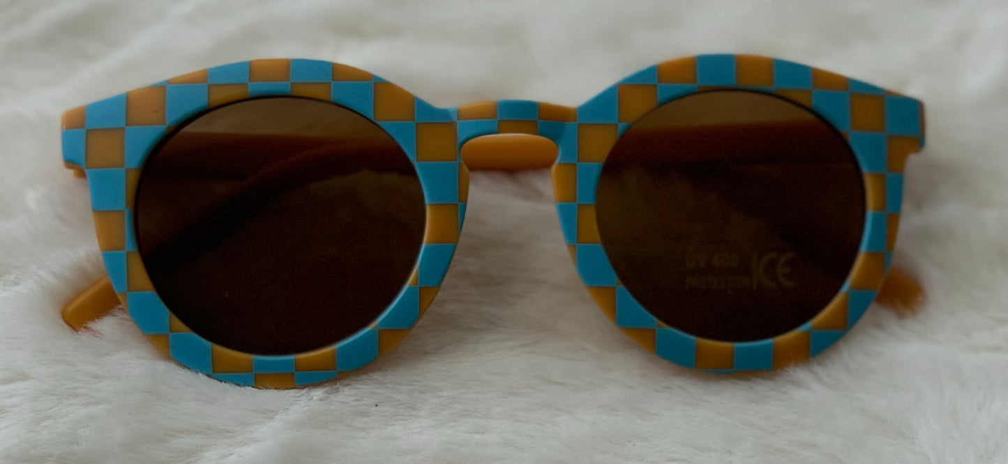 Blue and Caramel Retro Round Sunglasses UV400 - Toddler and Kids