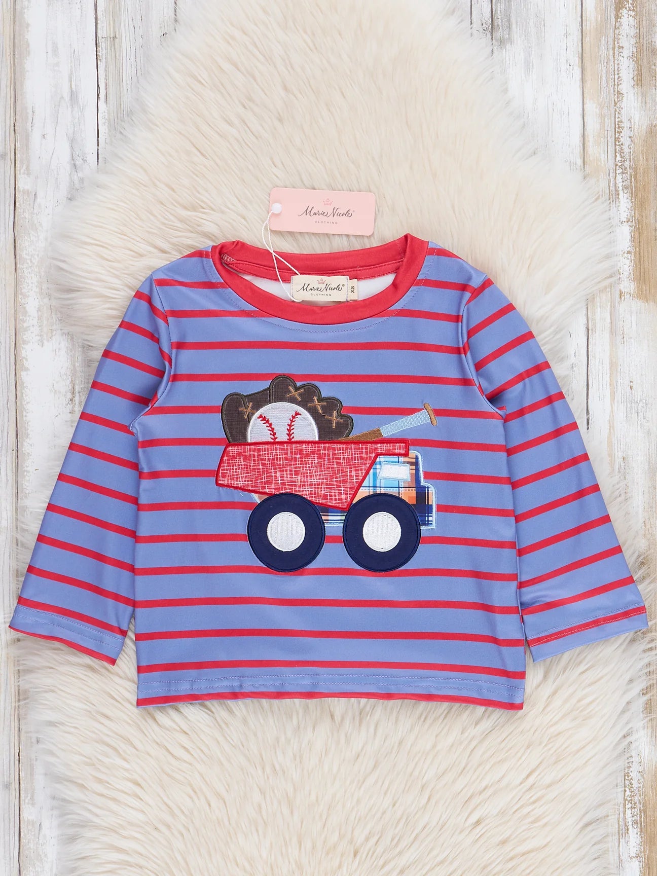 Blue and Red Striped Baseball Truck Shirt