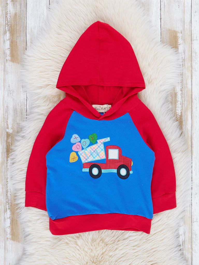 Blue and Red Raglan Candy Hearts Truck Hoodie