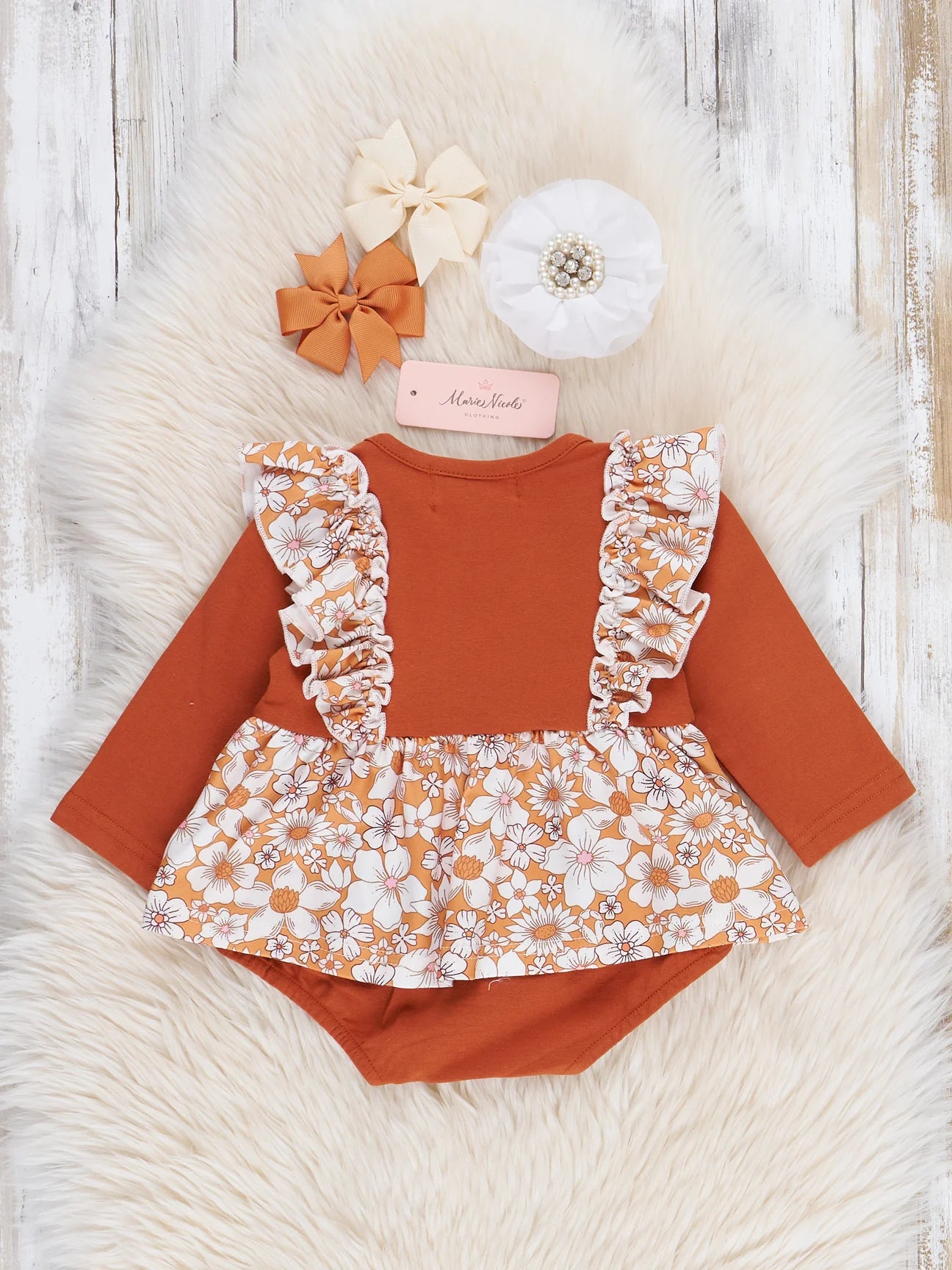 Bronze Floral Embroidered Football Ruffle Bubble
