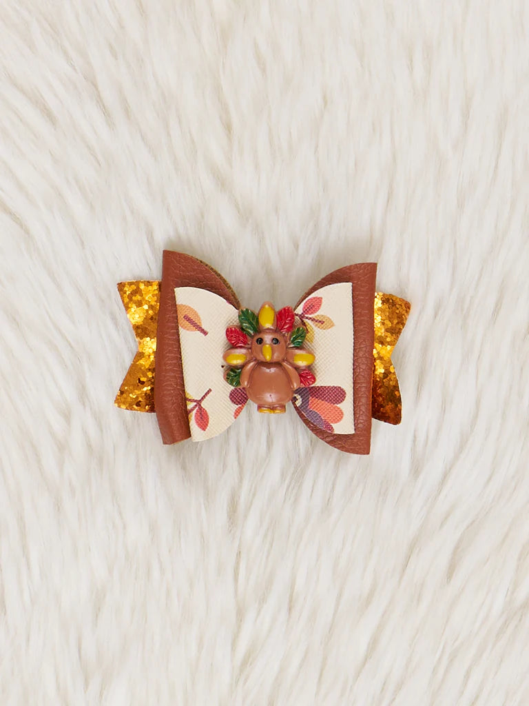 Brown Leather And Gold Sparkle Turkey Bow