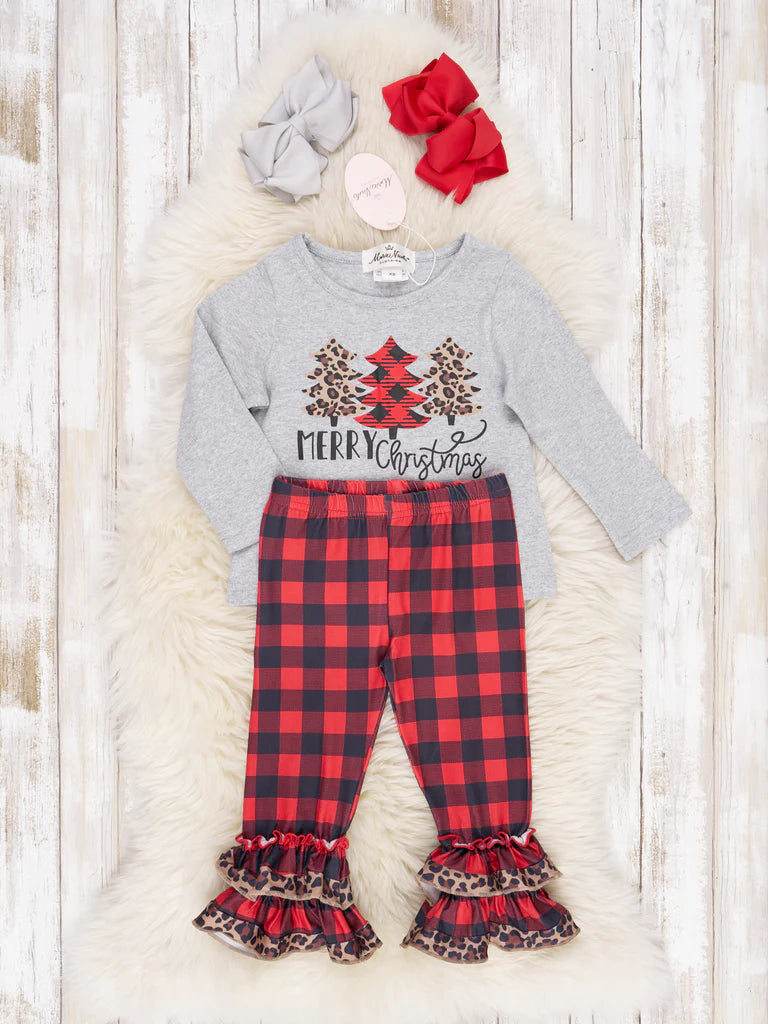 Buffalo Plaid Christmas Tree Ruffle Outfit