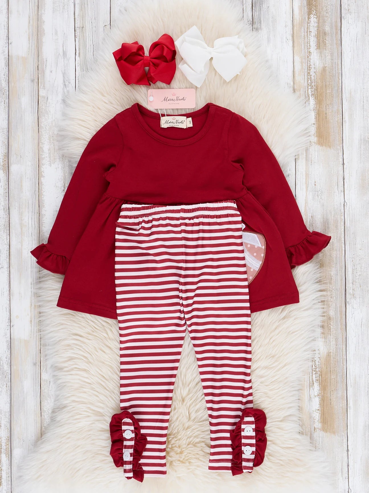Burgundy Embroidered Football Ruffle Outfit