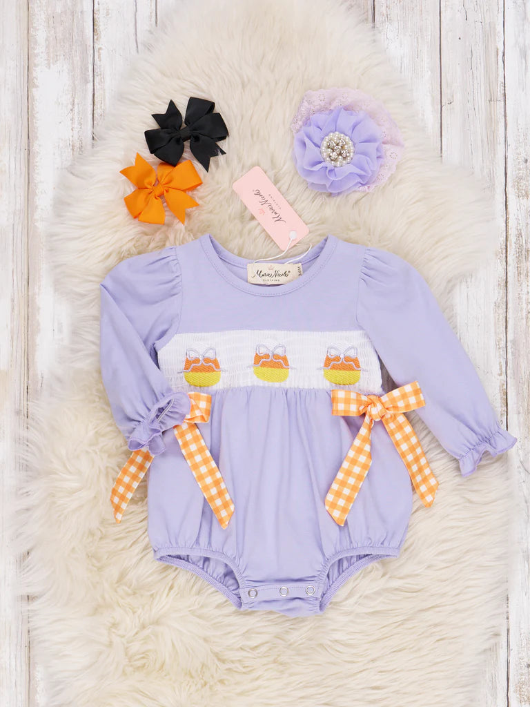 Candy Corn Kids Smocked Ruffle Romper