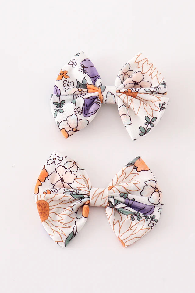 Coral Floral Print 2PCS Piggie Hair Bows