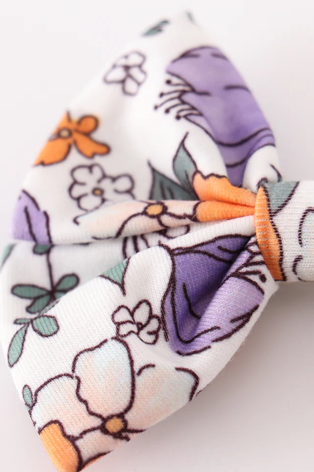 Coral Floral Print 2PCS Piggie Hair Bows