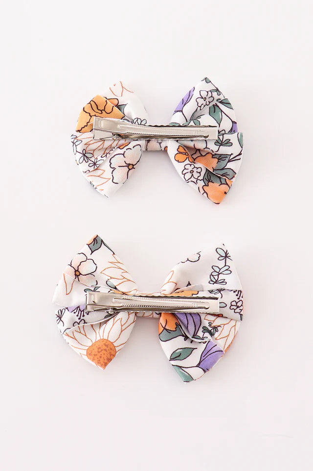 Coral Floral Print 2PCS Piggie Hair Bows