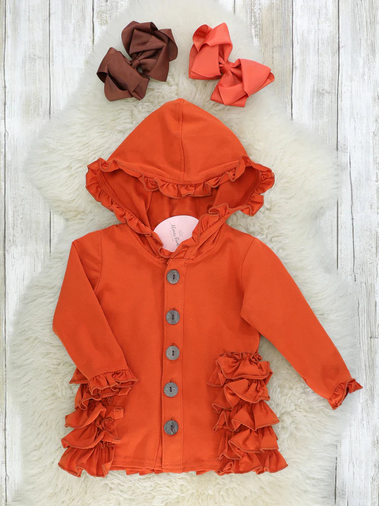 Cotton Ruffle Hooded Cardigan - Pumpkin Spice