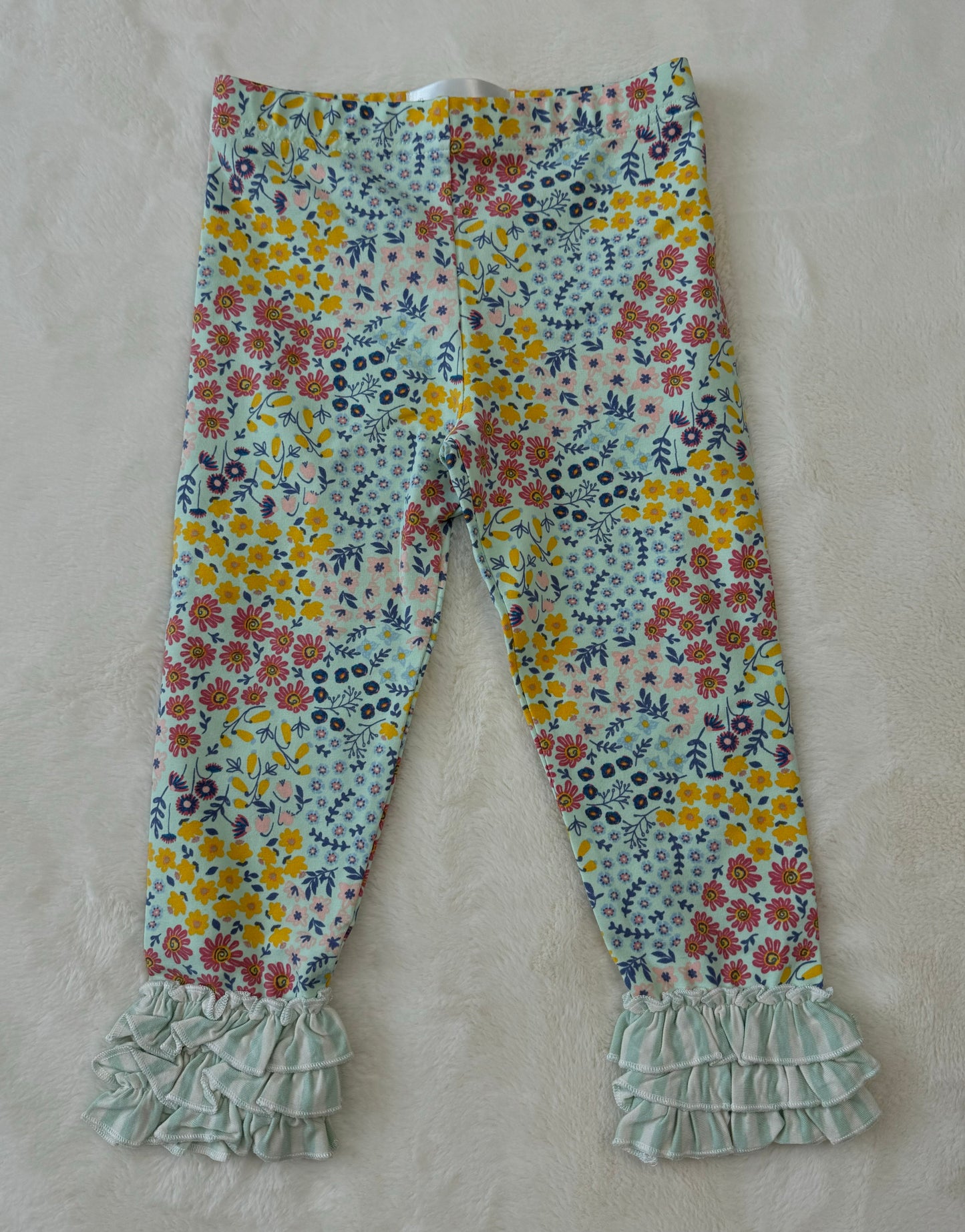 Custom Matched Pink Ruffle Top and Flower Ruffle Pants Set