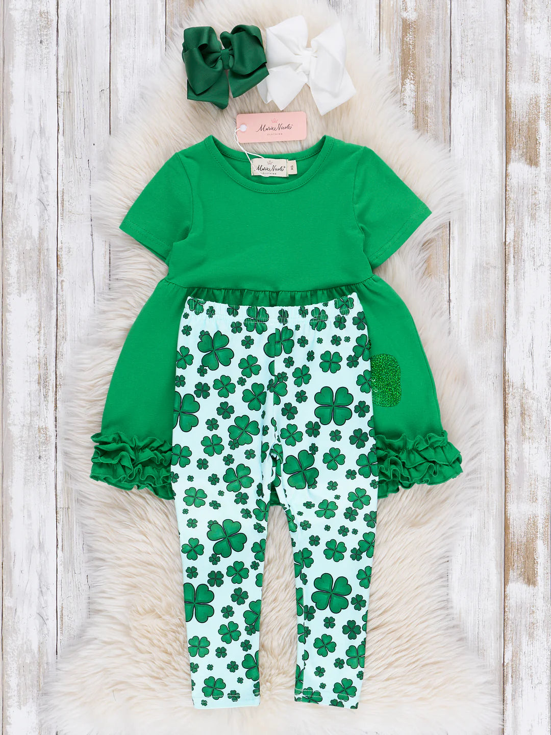 Emerald Green Shamrocks Ruffle Outfit
