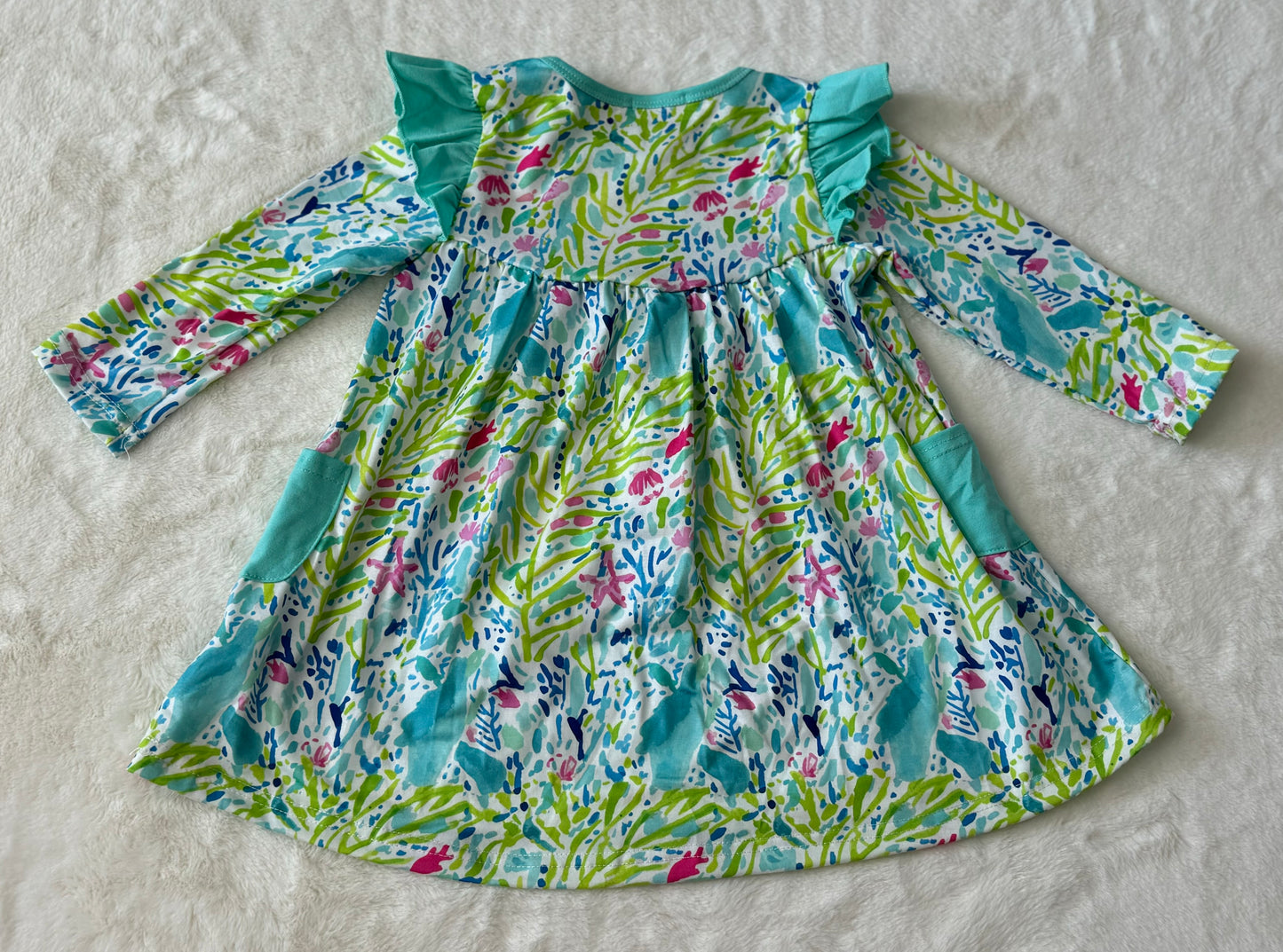 Green Floral Print Ruffle Pocket Dress