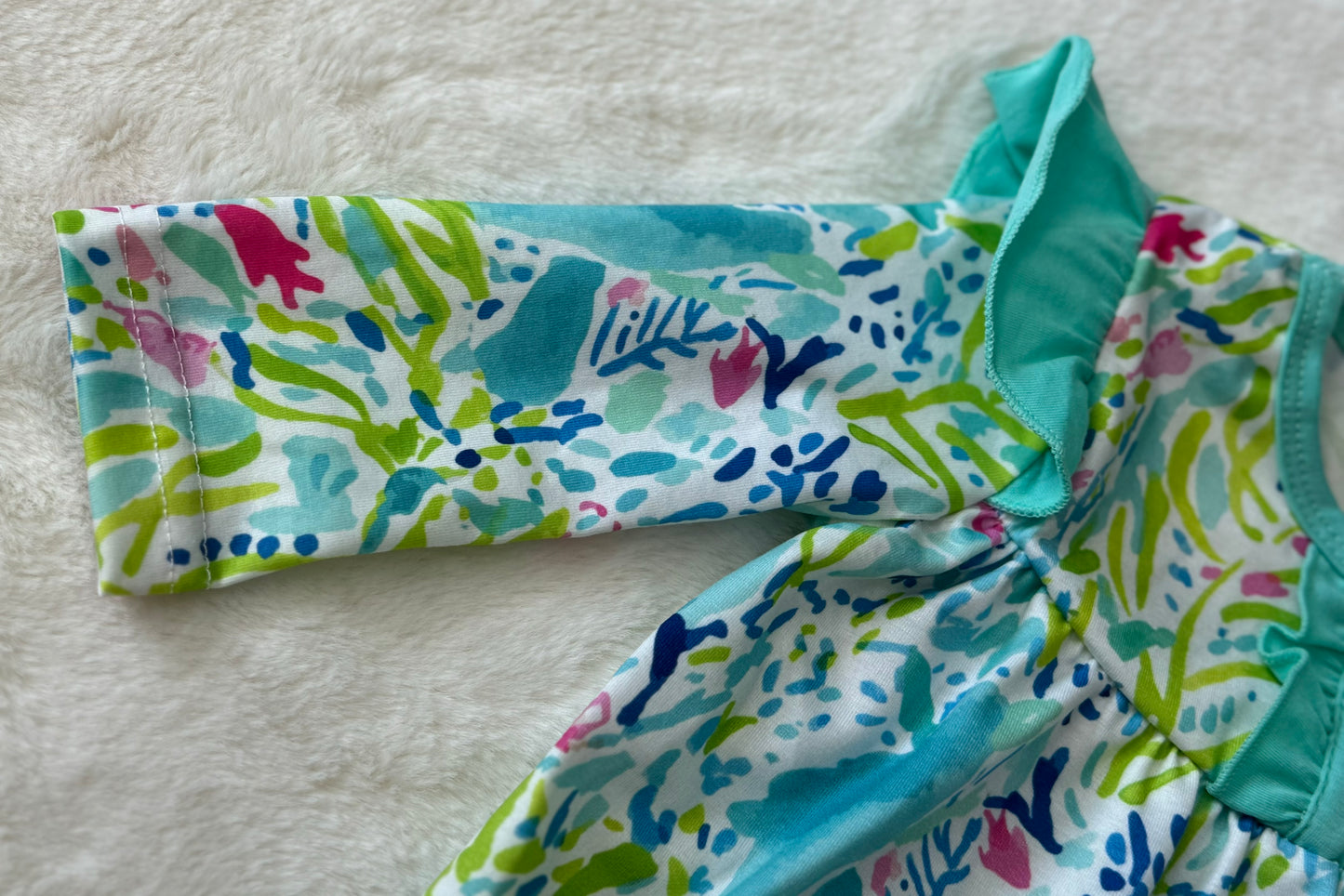 Green Floral Print Ruffle Romper