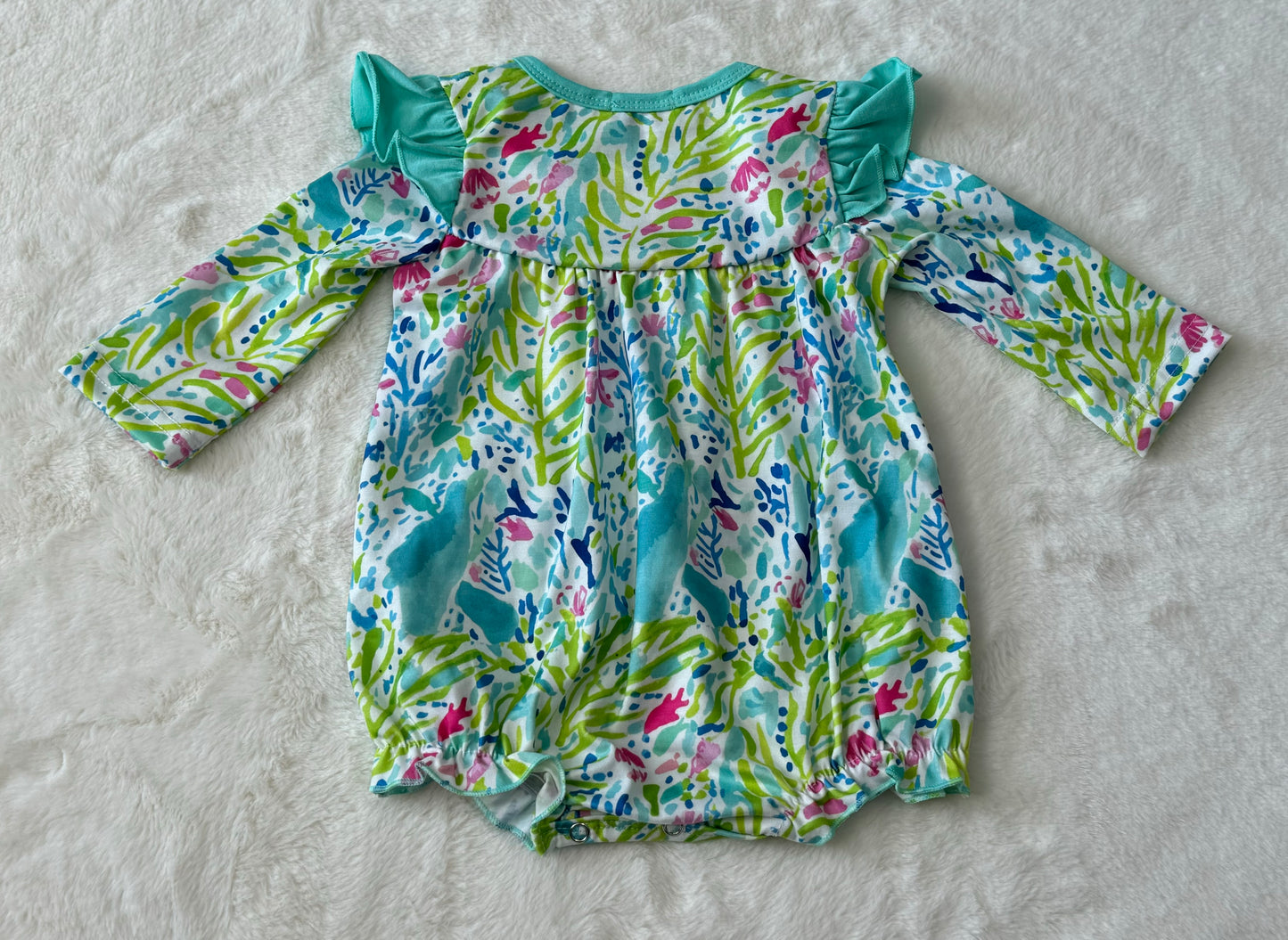 Green Floral Print Ruffle Romper