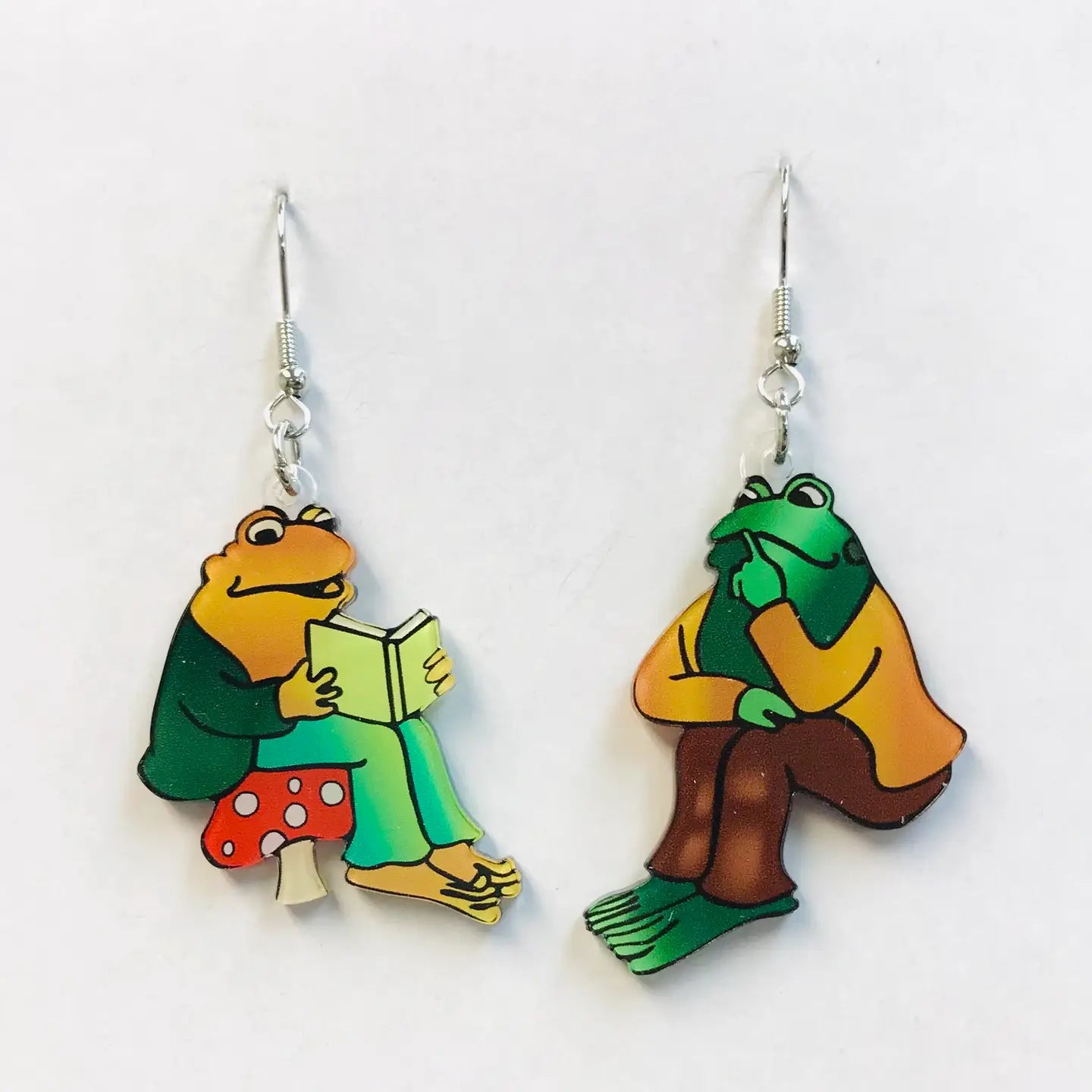 Acrylic Frog Friends Chatting Reading Books Earrings