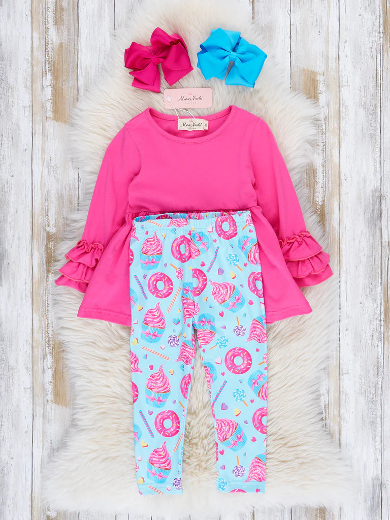 Fuchsia and Blue Donuts Ruffle Outfit
