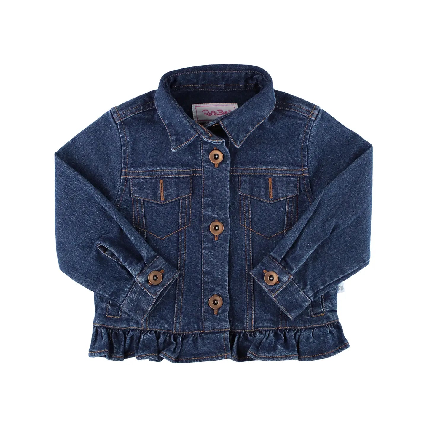 Girls Medium Wash Ruffle Denim Jacket