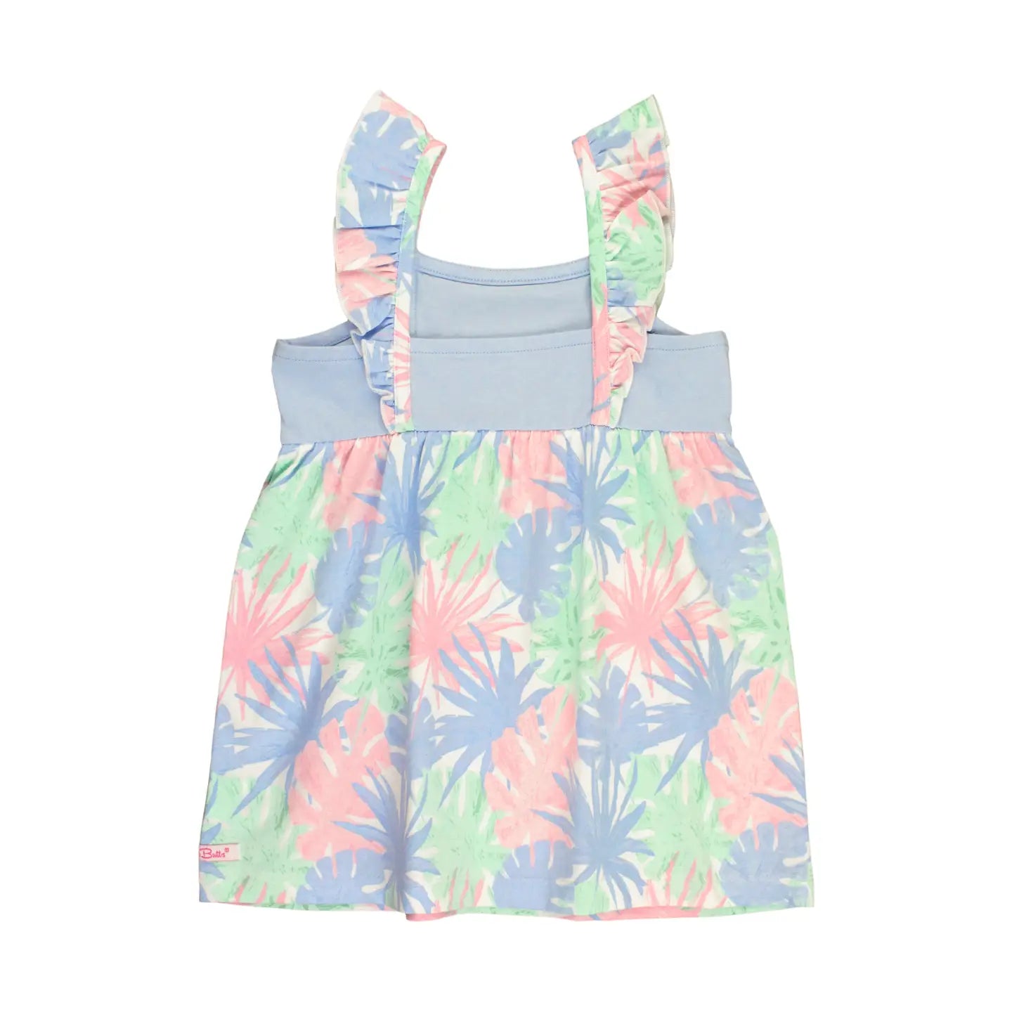Girls Pastel Palms Ruffle Strap Mixed Print Dress