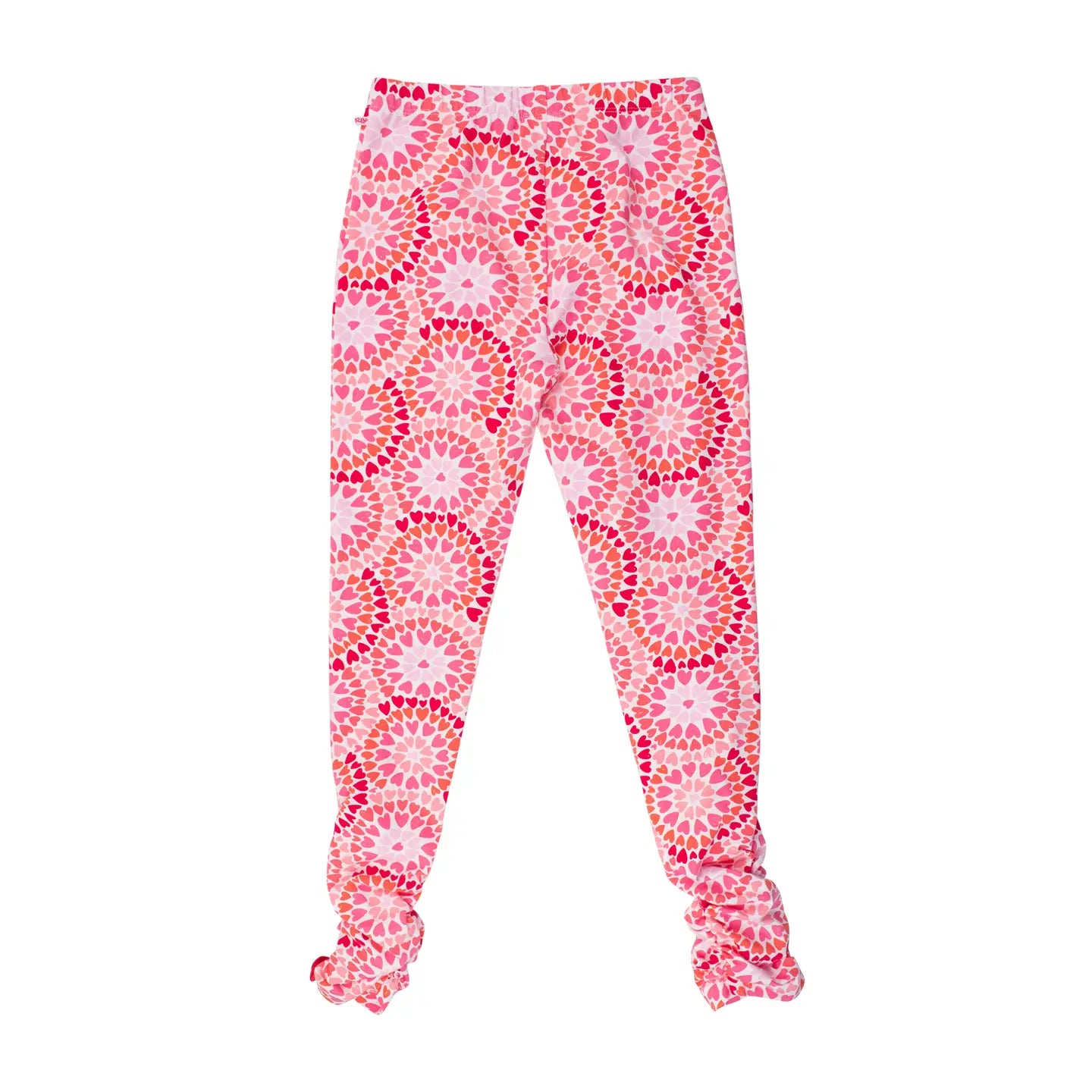 Girls Pink Kaleidoscope Hearts Ruched Bow Leggings