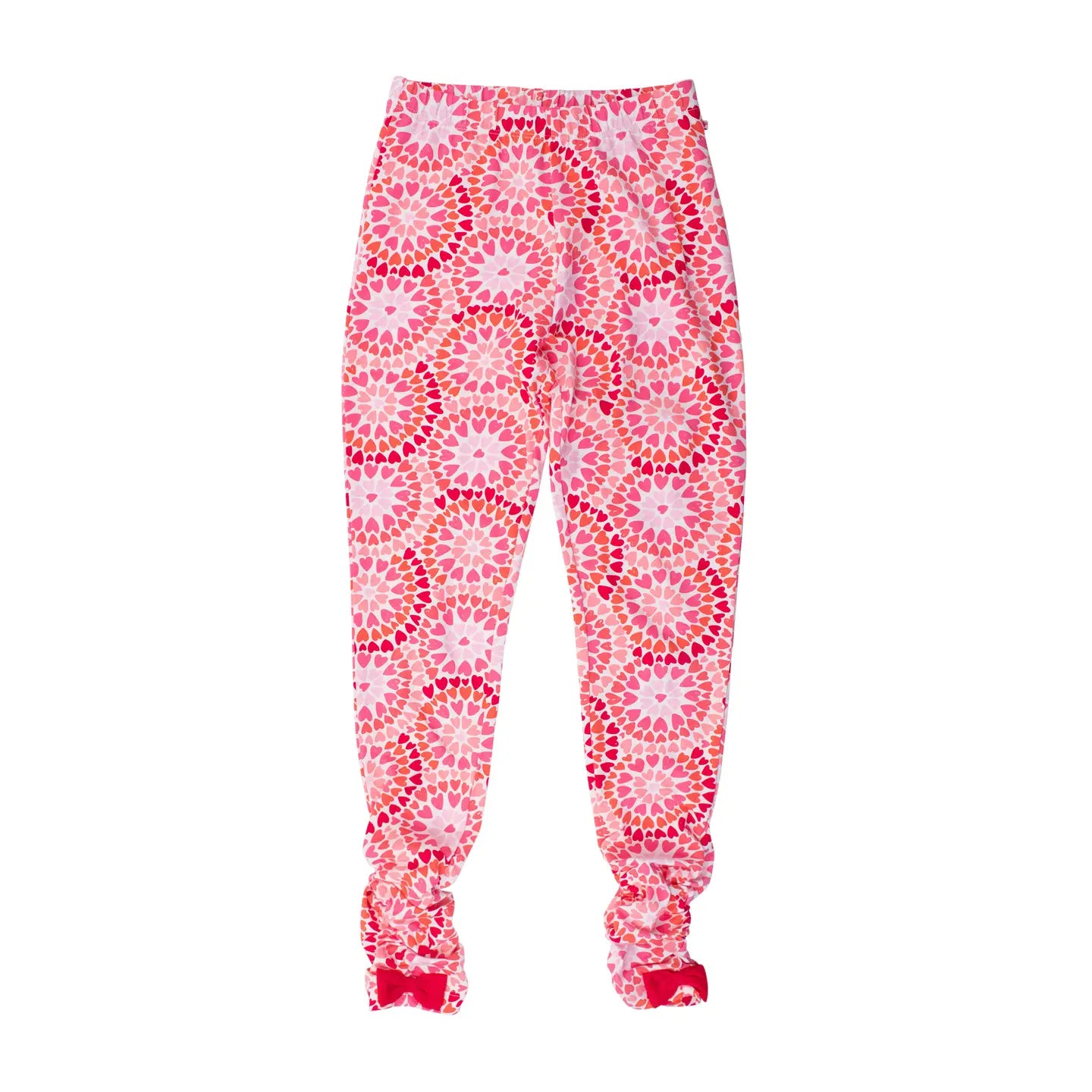 Girls Pink Kaleidoscope Hearts Ruched Bow Leggings