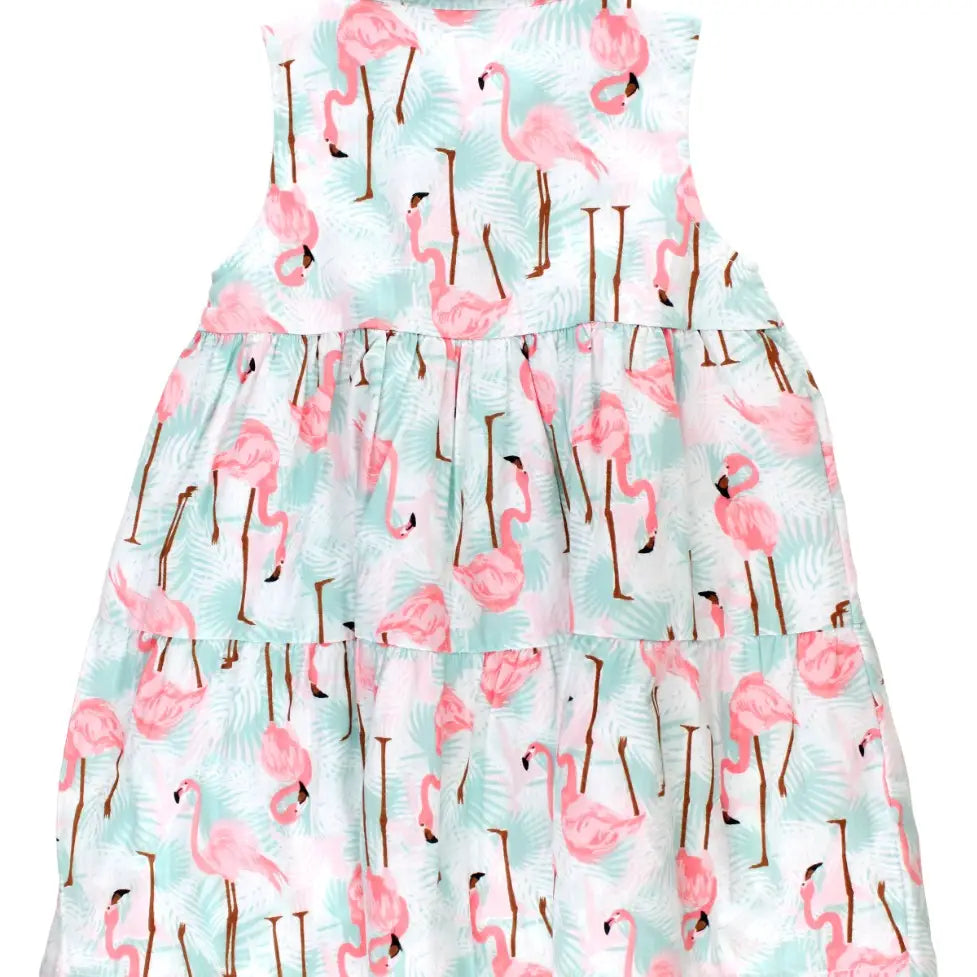 Vibrant Flamingo Tiered Shirt Dress