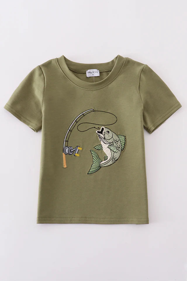Green Fishing Embroidery Shirt