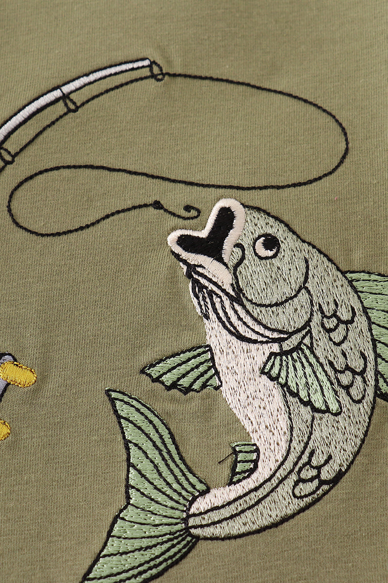 Green Fishing Embroidery Shirt