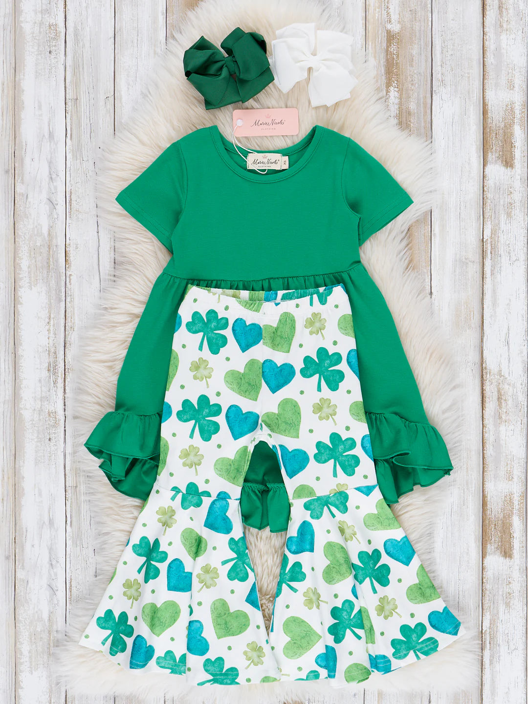 Green Hearts And Clovers Ruffle Outfit
