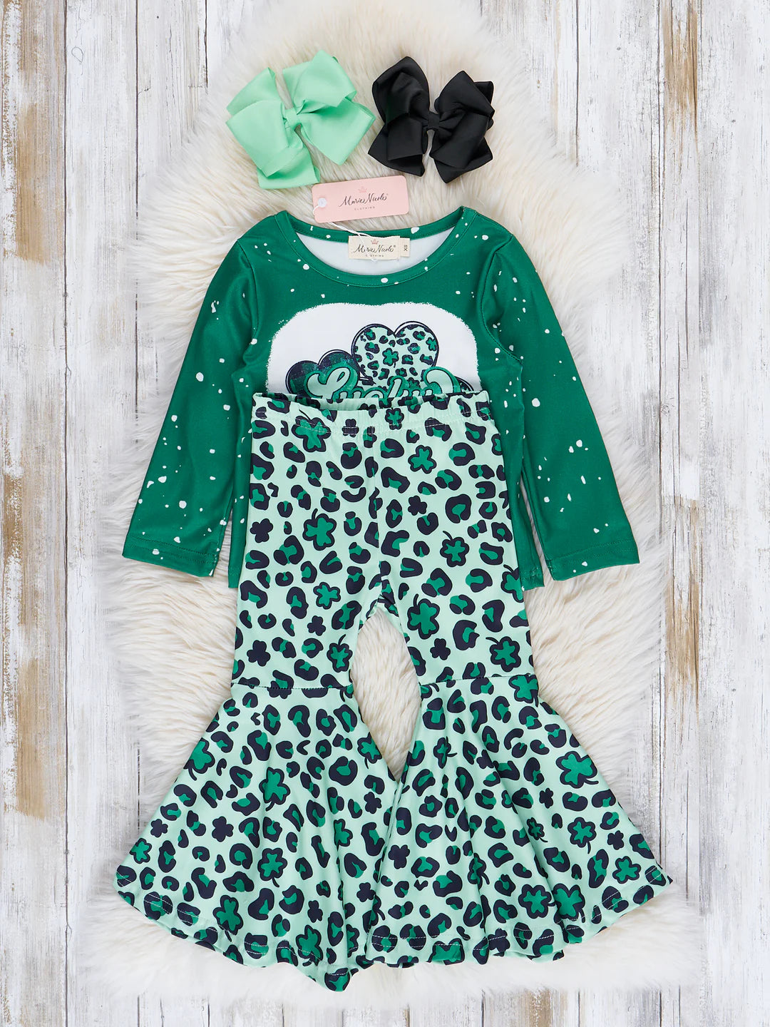 Green Lucky Leopard Bell Bottom Outfit